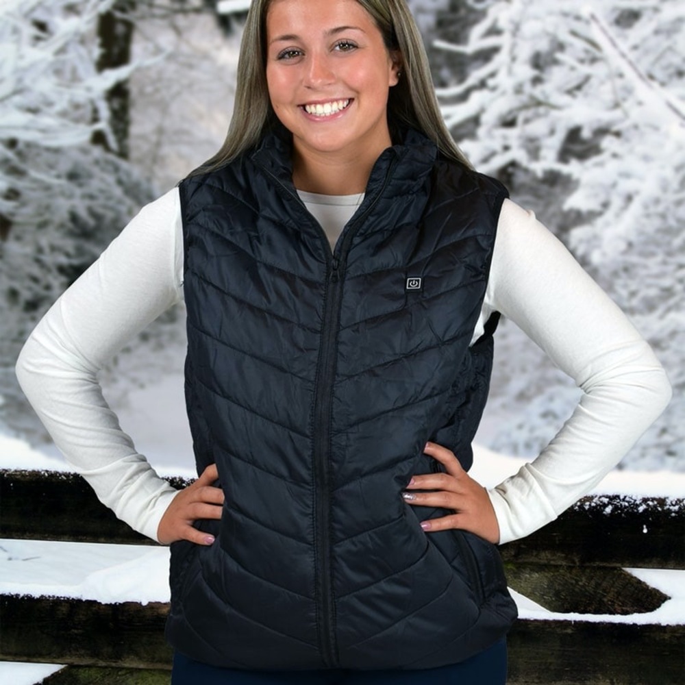 Tech Heated Black Puffer Vest USB Connection Size Large
